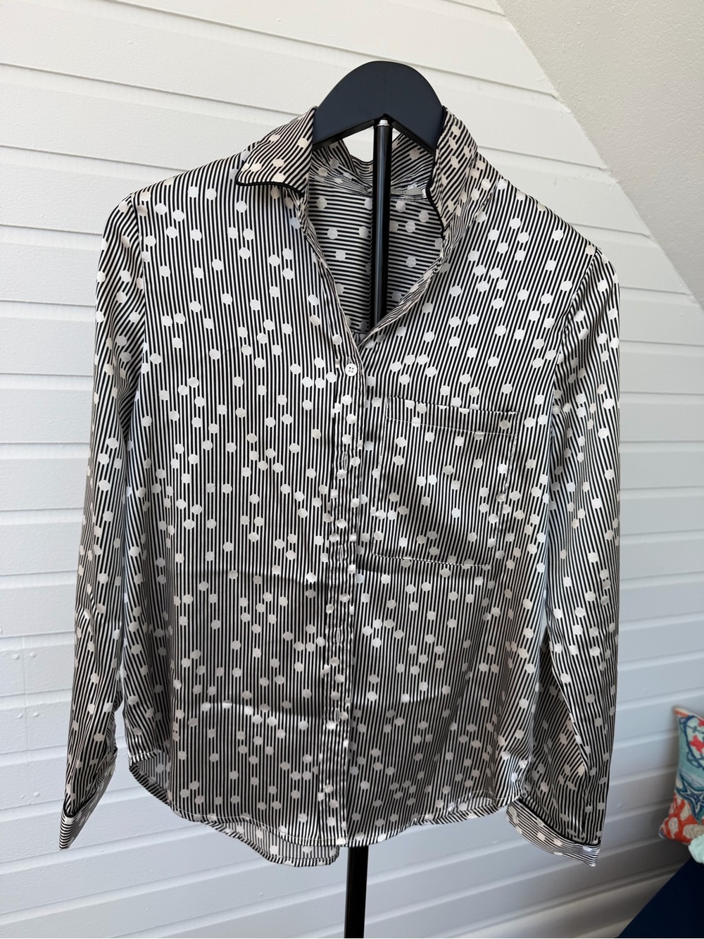 FRNCH PARIS Black & White Abstract Stripe Button-Up Shirt